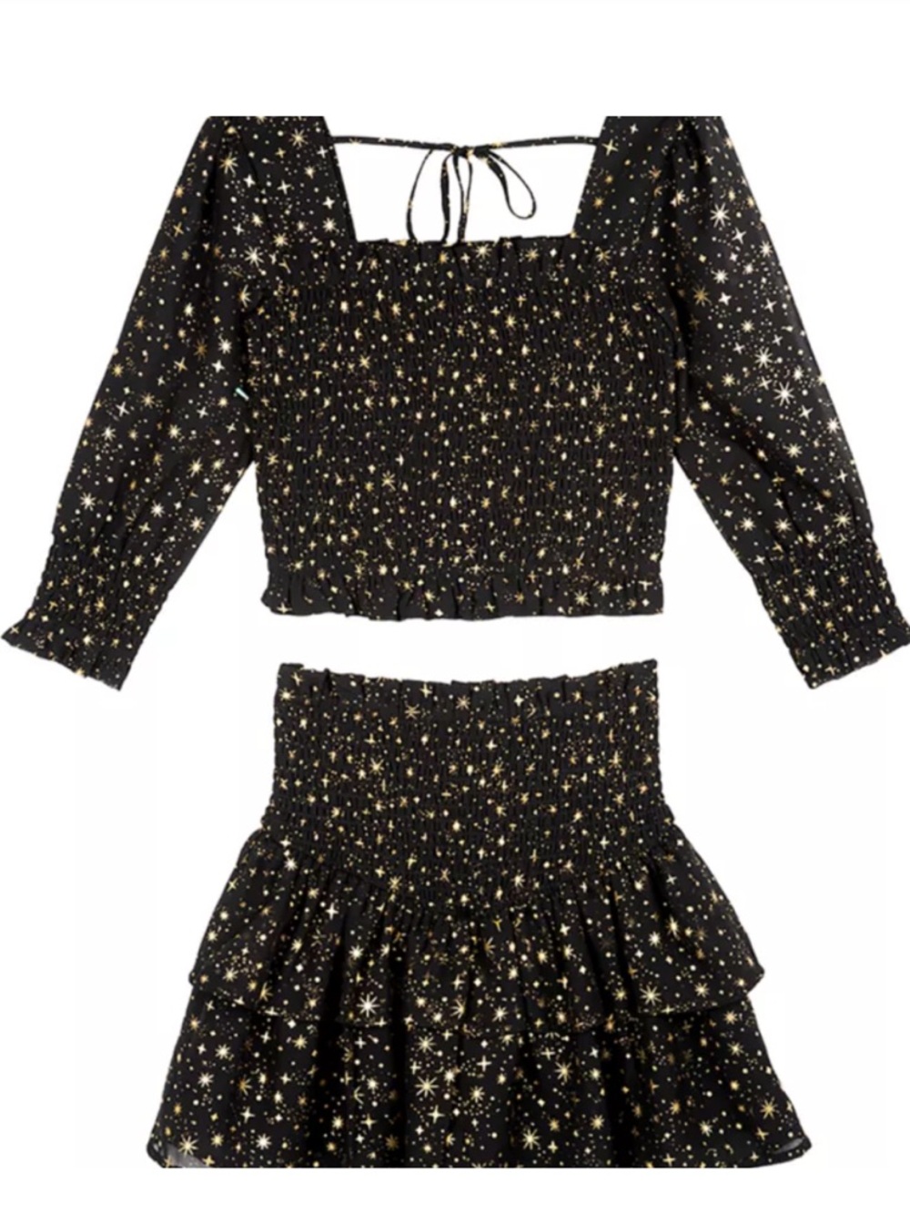 NWOT Tween Diva Foil Printed Chiffon Smocked Top and Skirt Set Sz 7